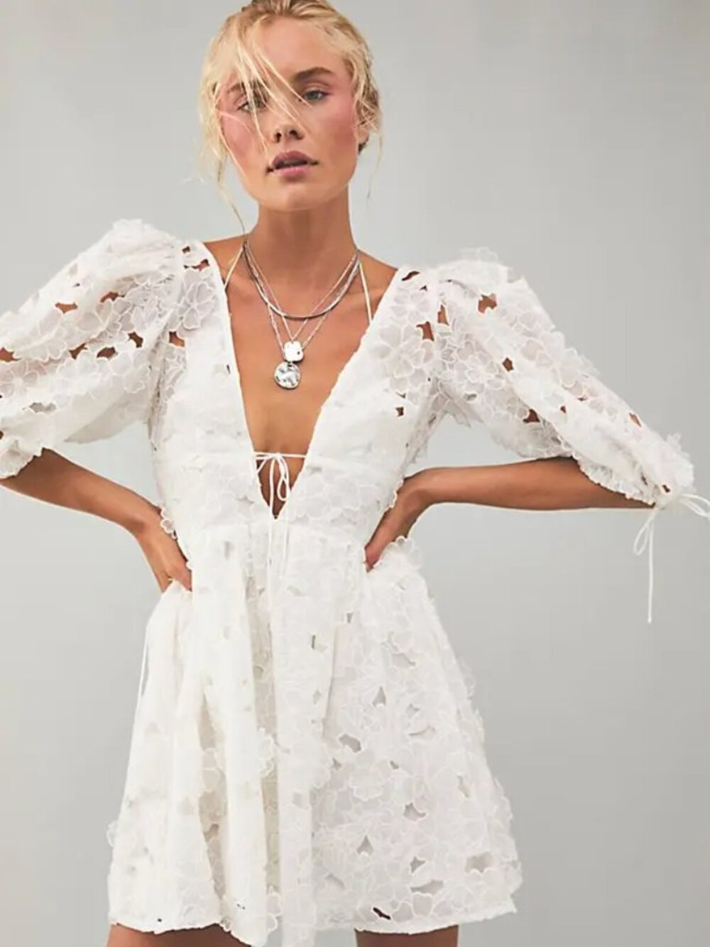 FOR LOVE & LEMONS Leighton Mini Dress White Size Small NWT & Original Packaging